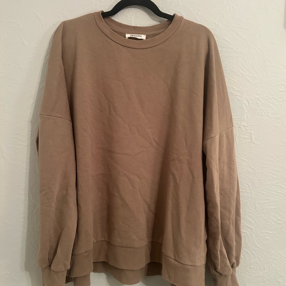 Zenana Outfitters Women's Crewneck Sweater - Warm Brown